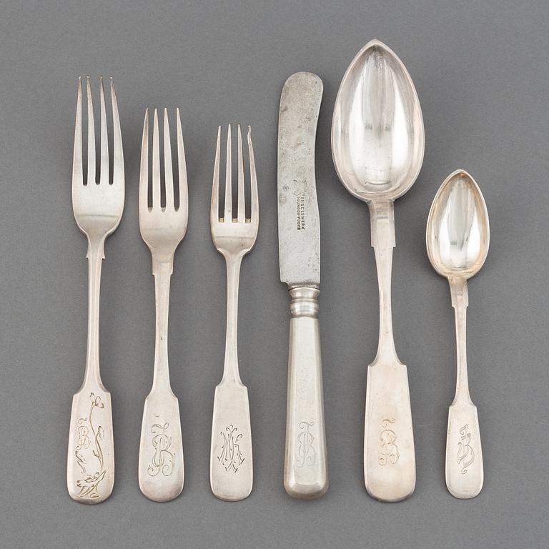 36 pieces silver cutlery, including Moscow 1894-95.