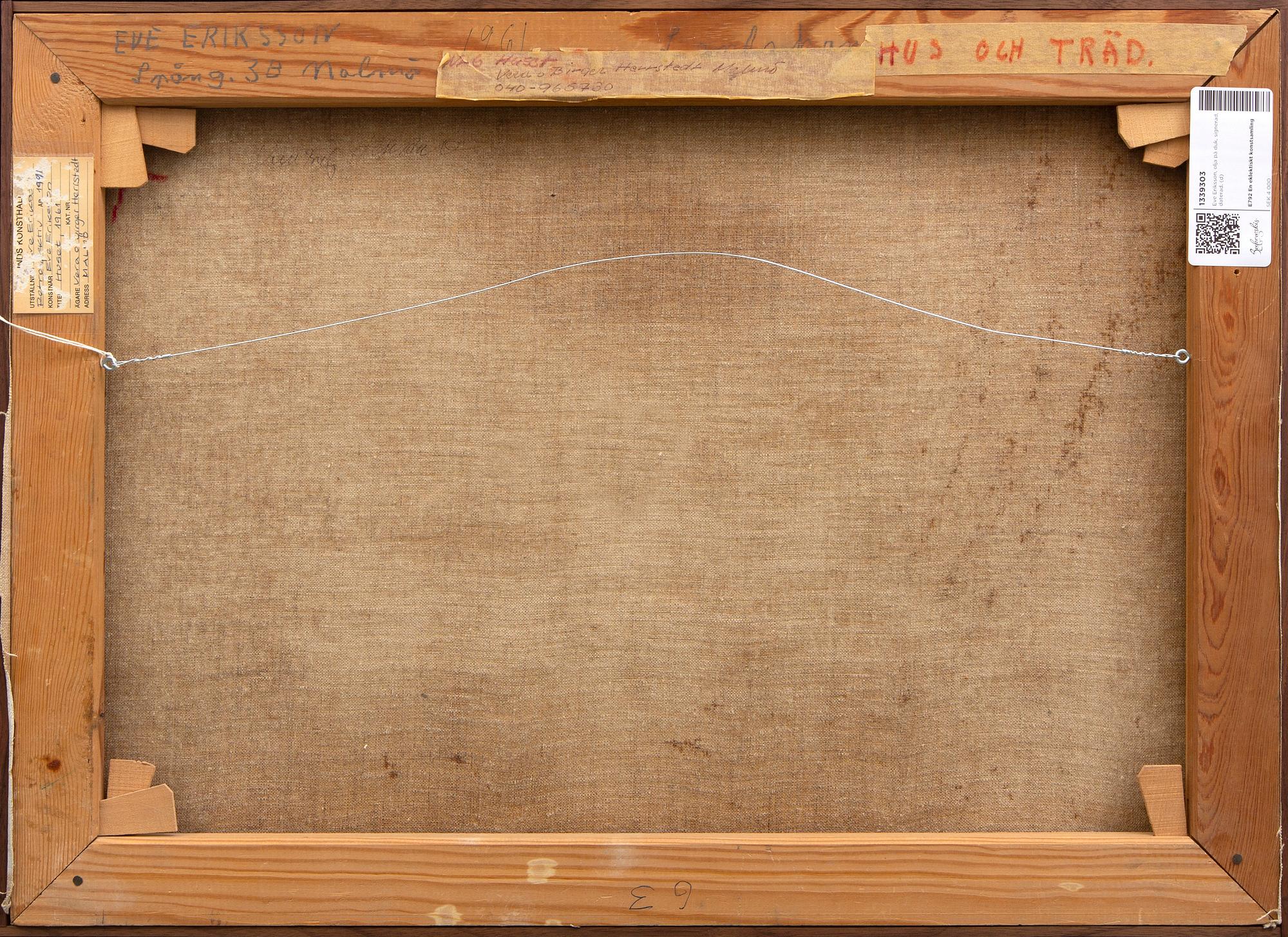 Eve Eriksson, oil on canvas, signed, dated.