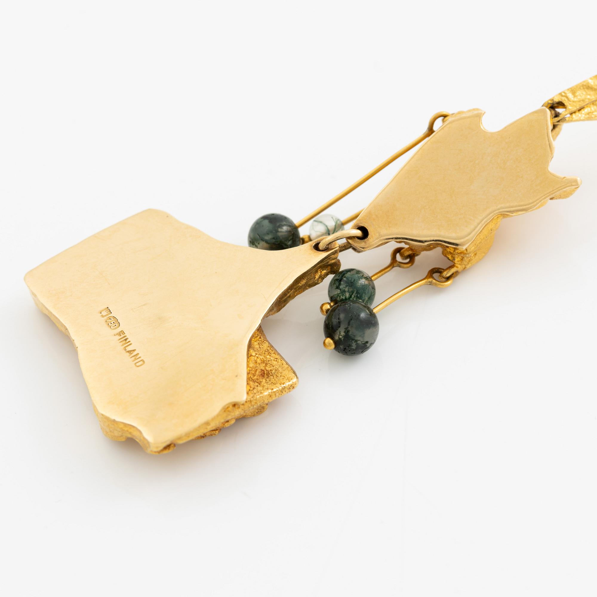 Björn Weckström, a necklace "Rain in the mountains", 18K gold with moss agate, Finland. For Lapponia.