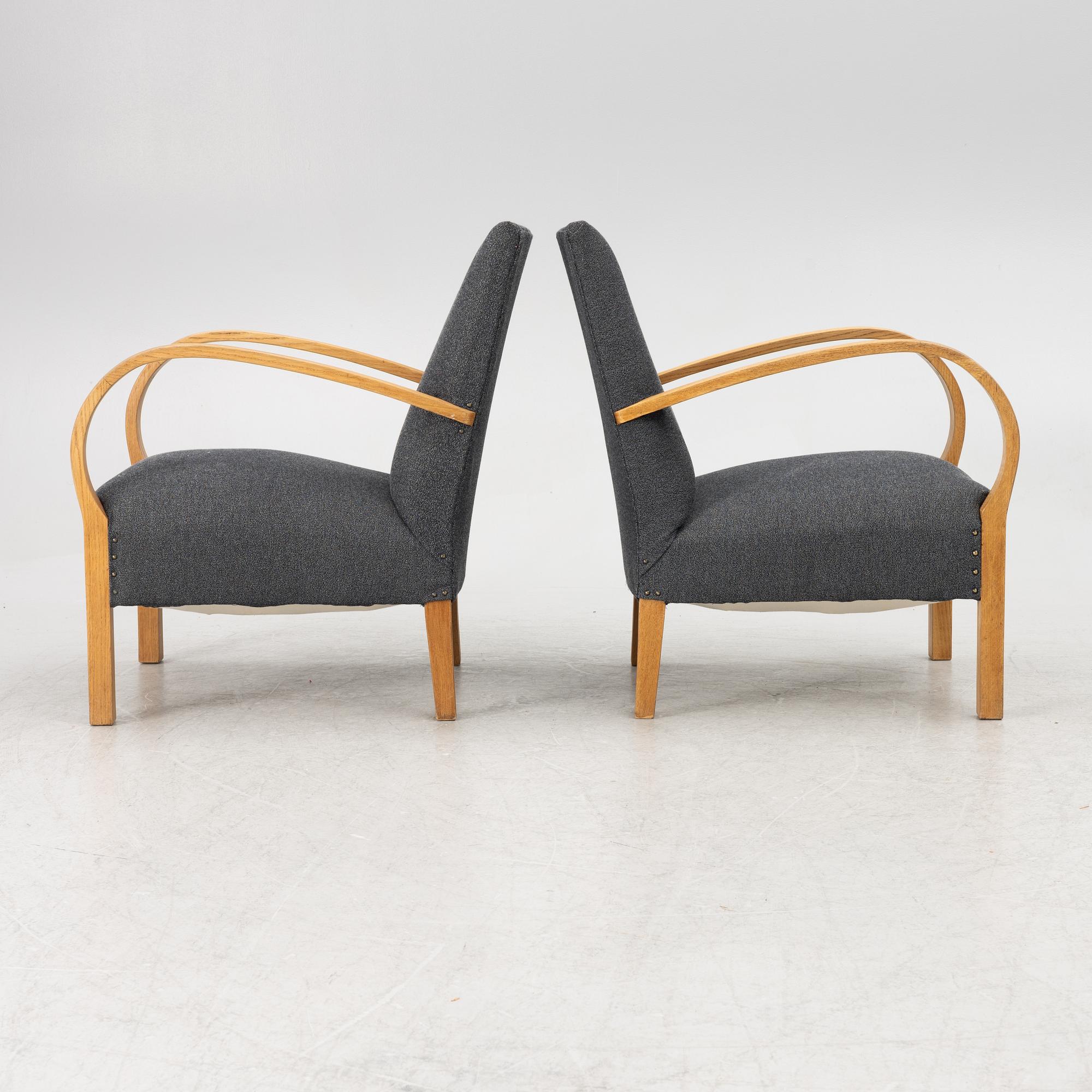A pair of Swedish Modern armchairs, 1940's.