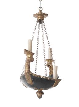 An Empire wooden four-light hanging lamp.