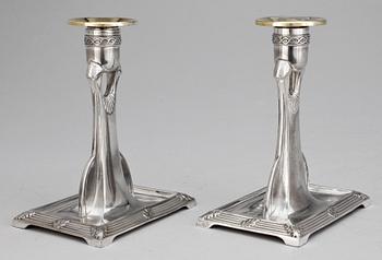 LJUSSTAKAR, 2 par, nysilver, Wurttembergische Metallwarenfabrik, jugend. Omkring 1900.