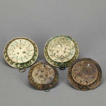 LJUSSTAKAR, 4 st, mässing, 1700/1800-tal.