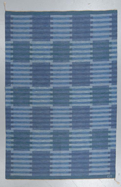 Carl Malmsten, matto, "Capella, blå", flat weave, ca  242-243,5 x 165,5 cm, signed CM.