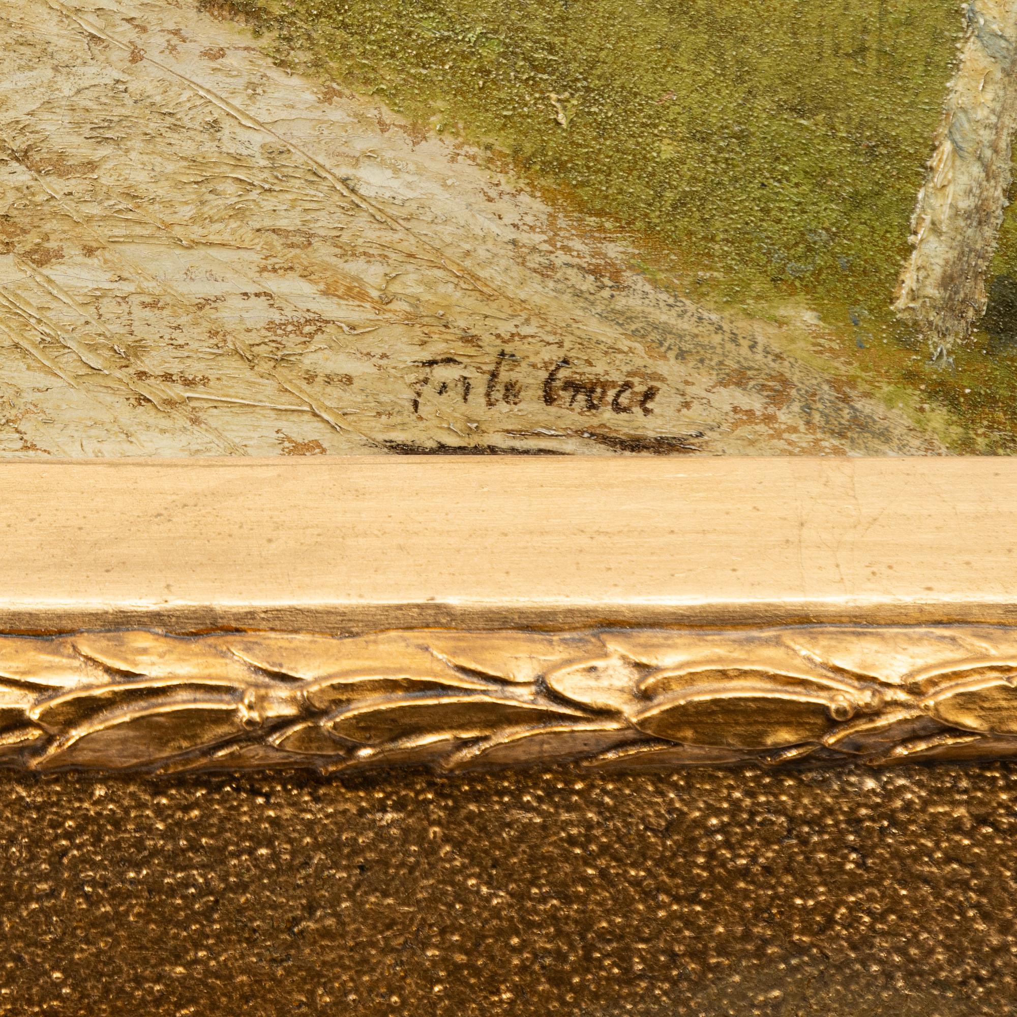 Unknown artist, 19th century, Country road with figures and poplars.