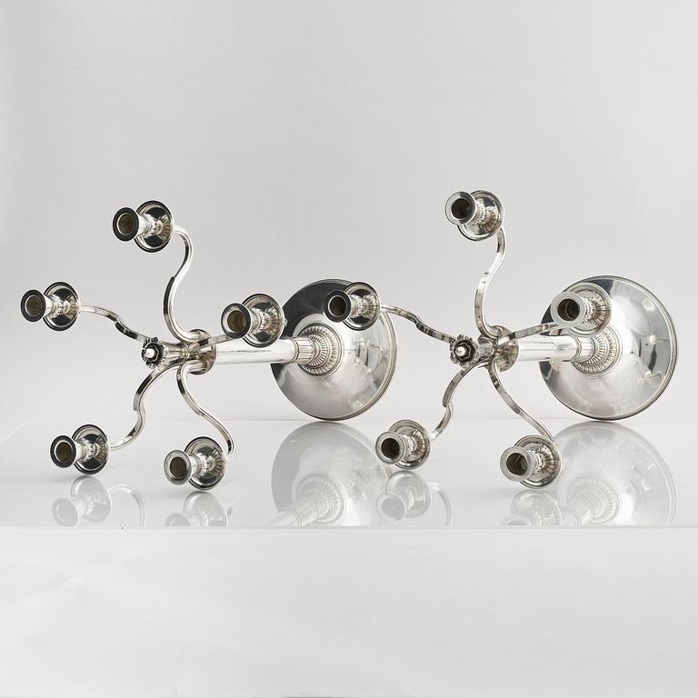 Atelier Borgila, a pair of silver candelabra, design Erik Fleming, Stockholm 1947.