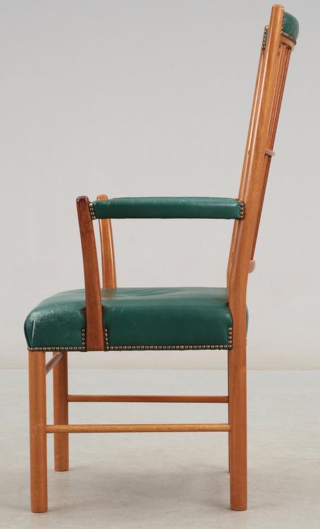 A Josef Frank mahogany and green leather armchair, Svenskt Tenn, model 652.