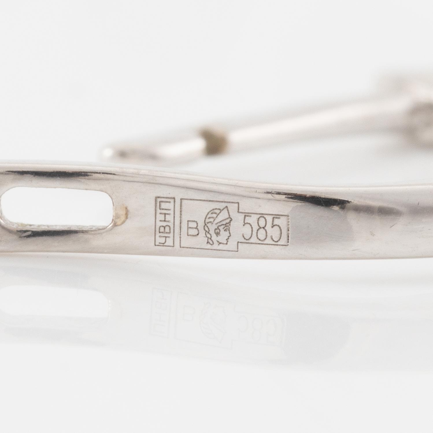 Earrings, a pair, 14K white gold with briolette-cut topaz and octagon-cut diamonds.