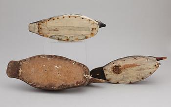 Five painted wood imitation duck, mostly first half of the 20th century.