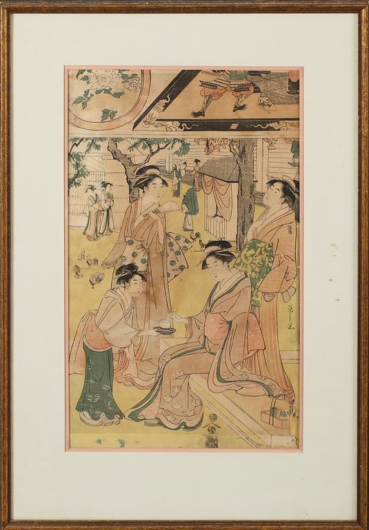 OKÄND KONSTNÄR, träsnitt, Japan, signerad, 1800-tal.