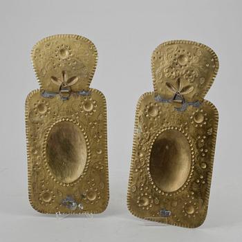 LJUSPLÅTAR, ett par, barockstil, mässing, 1800-tal.