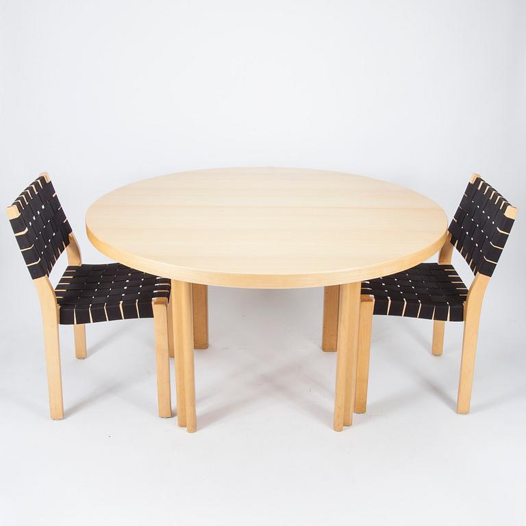 BORD, modell H 99 och STOLAR, 6 st, modell 611, Alvar Aalto, Artek 1970-tal.