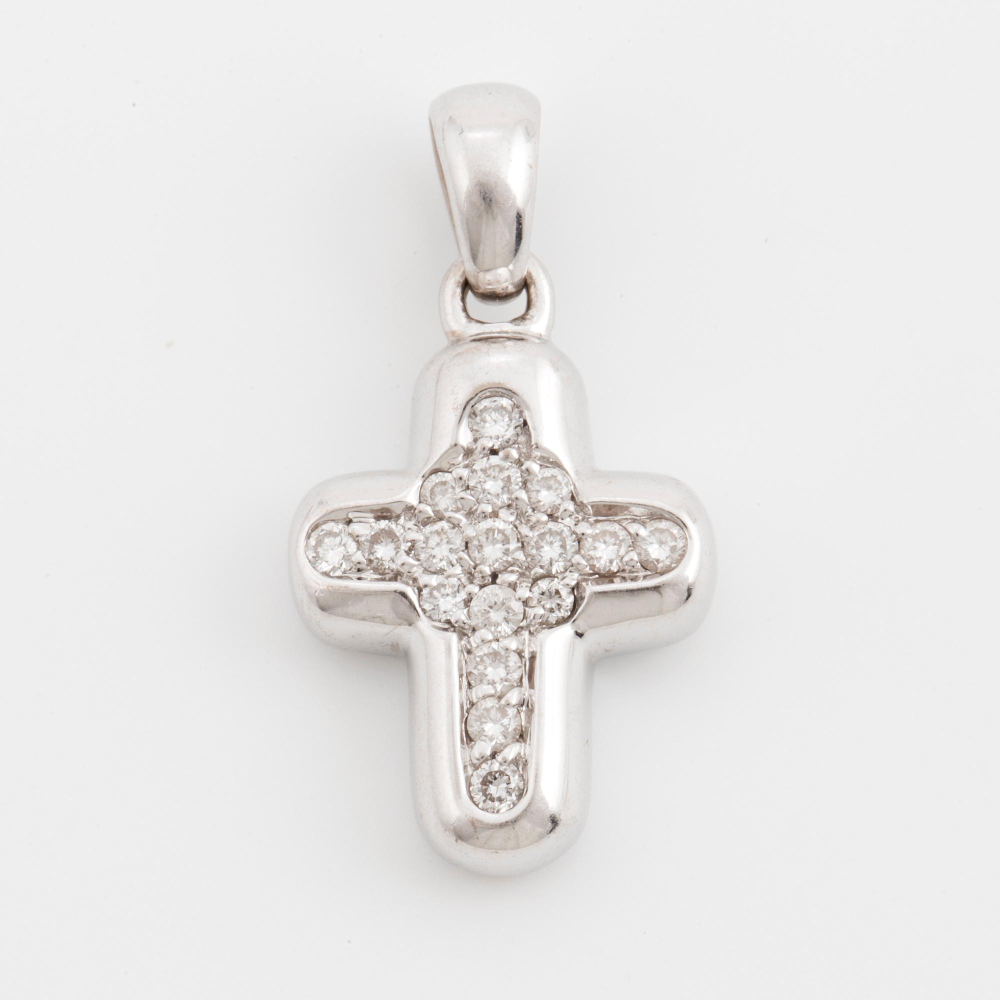 HÄNGE, 18K vitguld form av kors med briljantslipade diamanter.