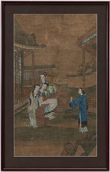 Oidentifierad konstnär, "Eleganta damer i palatsträdgård", sen Qingdynasti/1900-talets första del.