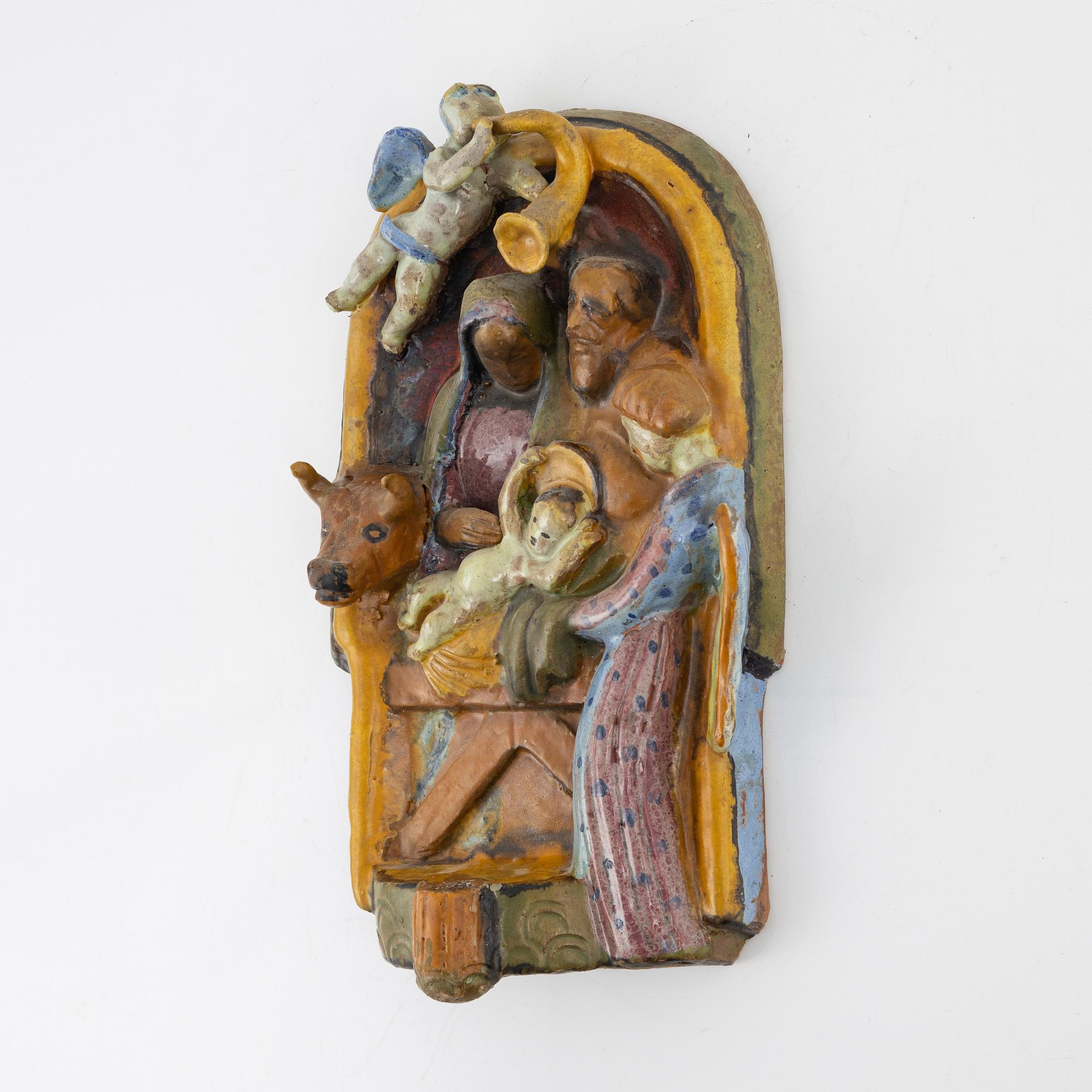 Allan Ebeling, väggrelief, stengods, signerad A Ebeling Torshälla.