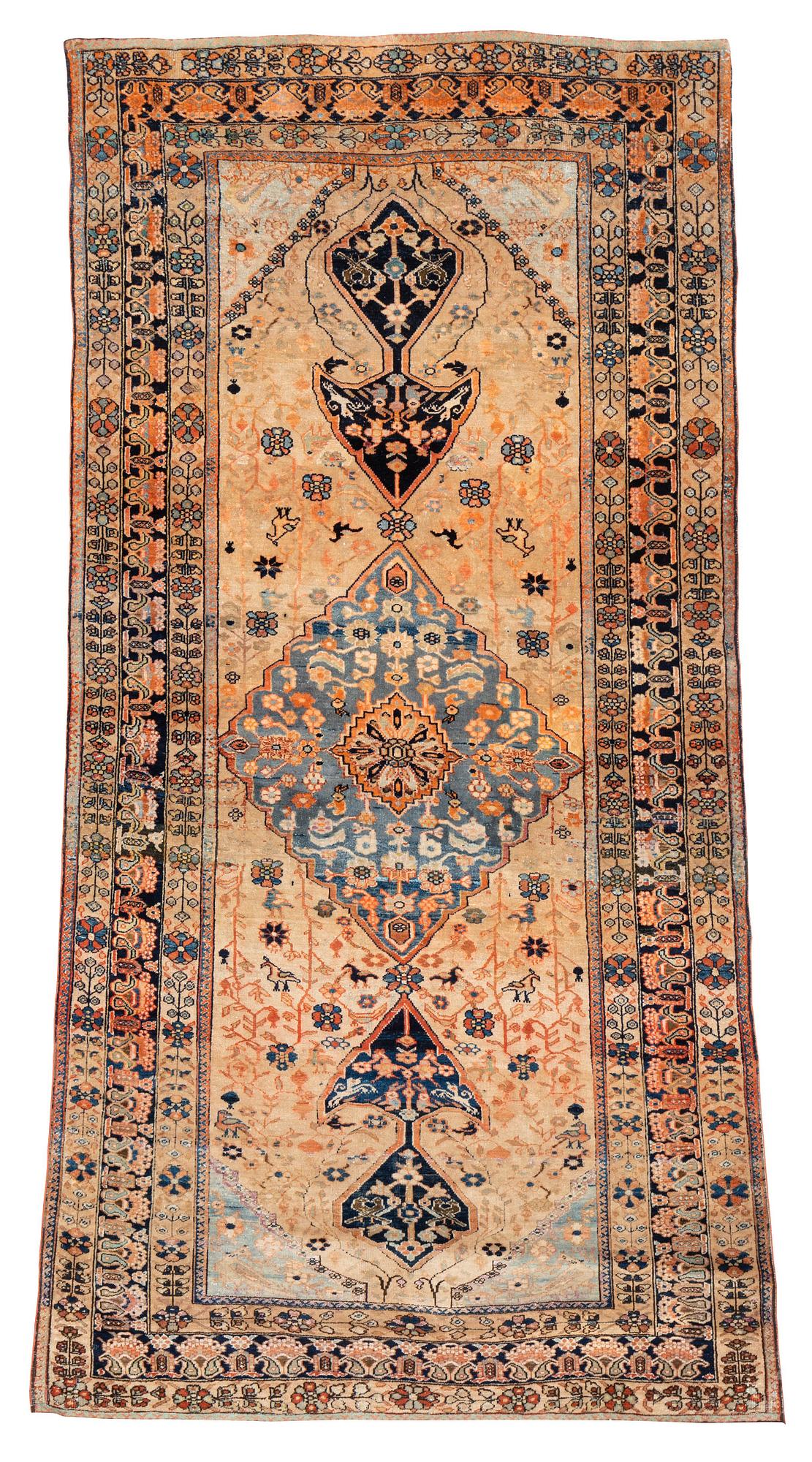 An antique part silk Kashan Motacham, ca 200 x 95,5-108 cm.