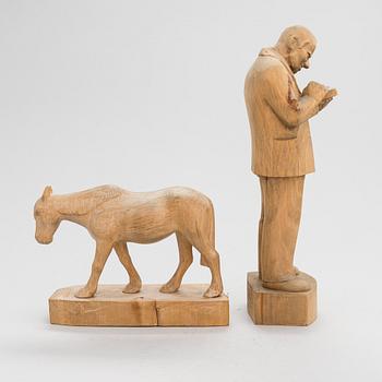 Albin Kaasinen, two wooden sculptures, one signed and dated -55.