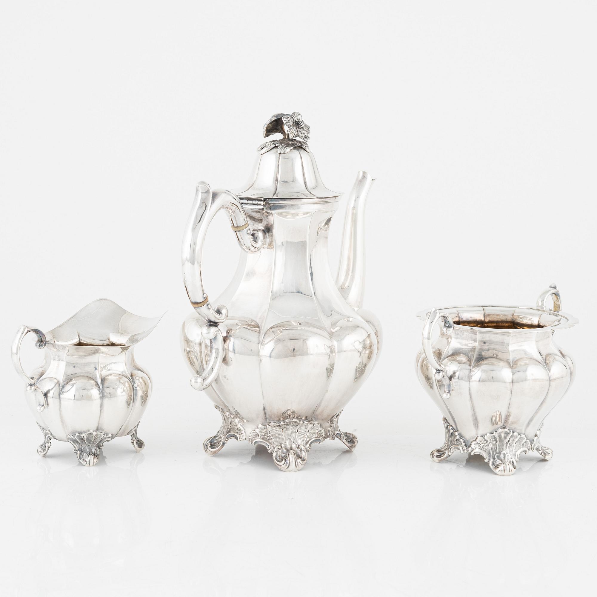 Kaffeservis, 3 delar, silver, Hellsten AB, Uppsala, 1940.