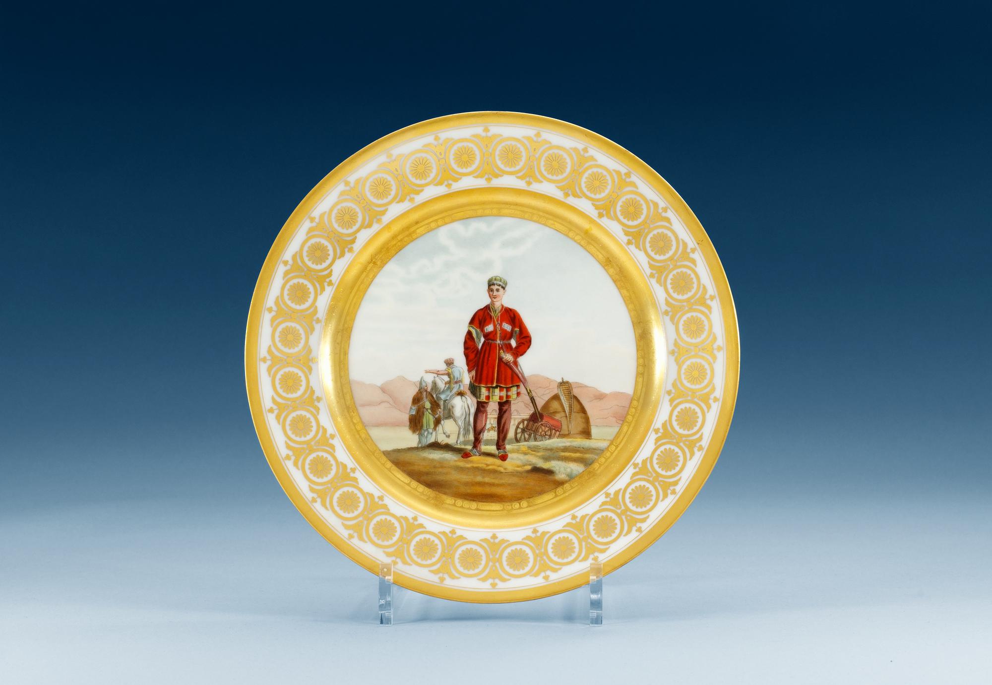 TALLRIK, porslin. Kejserliga porslinsmanufakturen, St Petersburg, Tsar Nikolaj II:s period, daterad 1911.