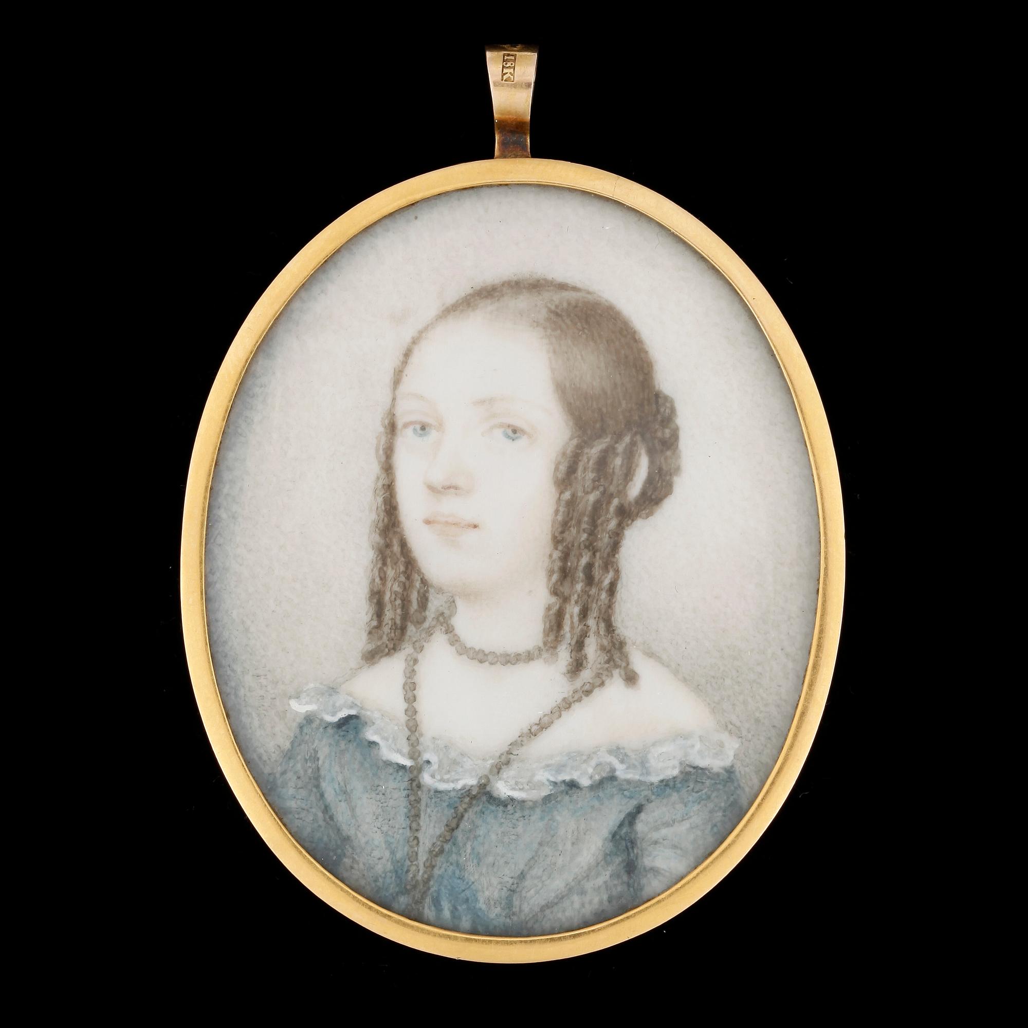 OKÄND KONSTNÄR, miniatyr, gouache, ram 18k guld, smed sannolikt Conrad Thulin, Landskrona (verksam 1822-1855).