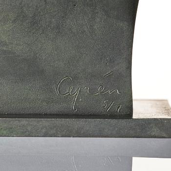 Gunnar Cyrén, a sculpture, "Kan du inte tala?", ed. 5/7, Herman Bergman konstgjuteri, Stockholm & Gävle, 1988.