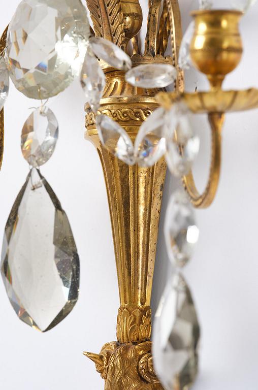 Vägglystrar, ett par, för två ljus, 1800-tal, Louis XVI-stil.