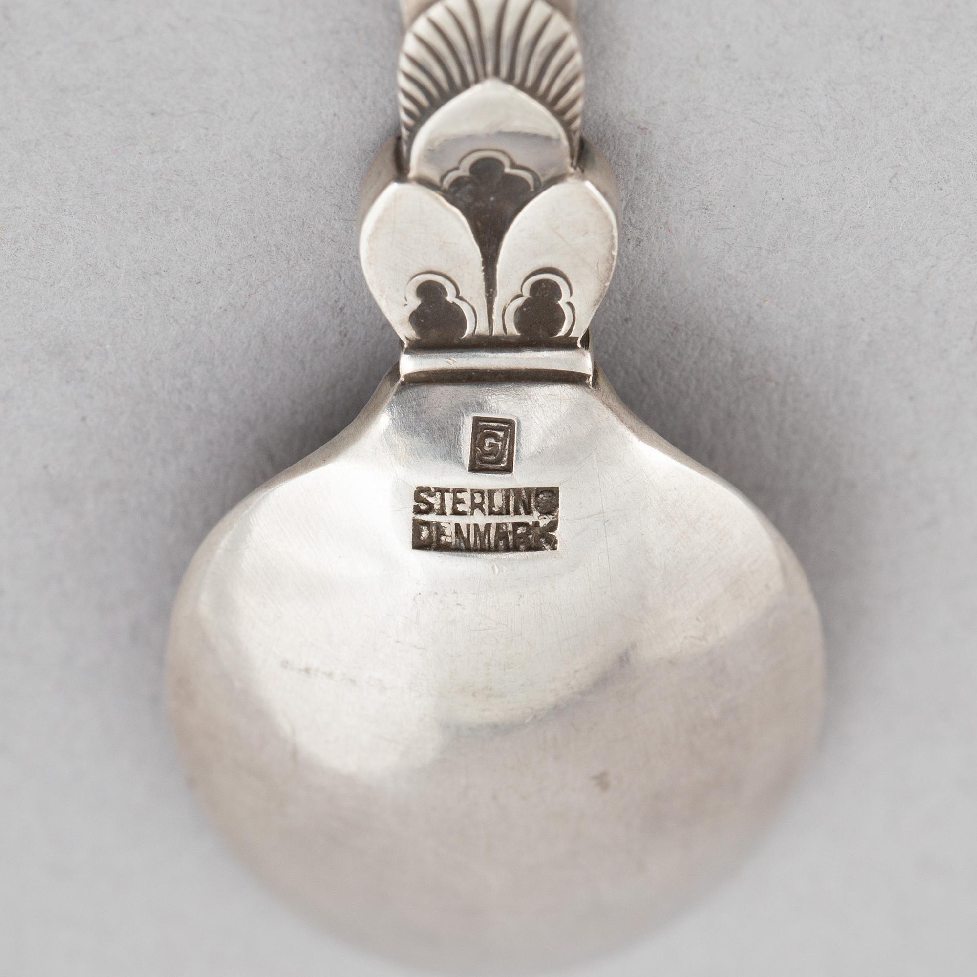 Gundorph Albertus, twelve sterling silver mocha-/coffee spoons in case,"Cactus", Georg Jensen 1933-44.