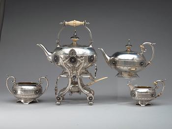 An Austrian late 19th century five piece silver and enamel tea-set. Unidentified makers mark.