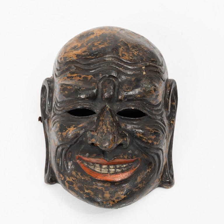 A Japanese painted and laquered noh mask, 'Gigaku', 1900s.