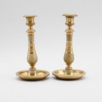 LJUSSTAKAR, 1 par, brons, senempire, 1800-talets mitt.