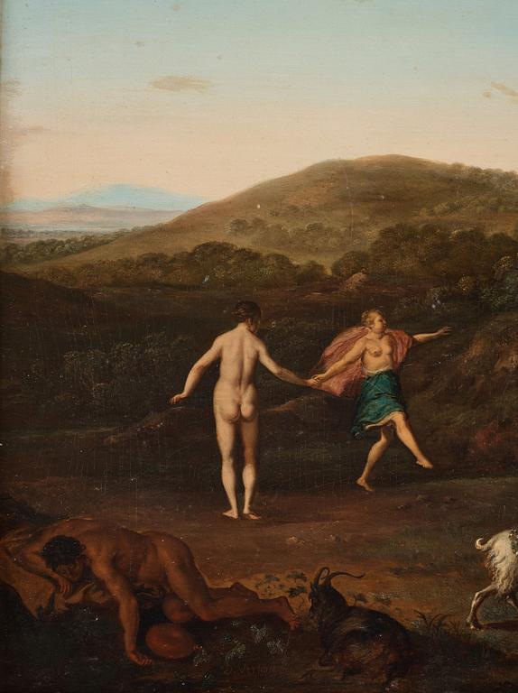 Daniel Vertangen Attributed to, Fauns, Bacchants and Silenus in a landscape.
