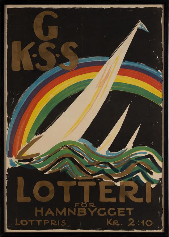 Affischer, 3 st, seglartema. "GKSS" Lotteri", "Kurs på Malmö" samt "Styrman Karlssons flammor".
