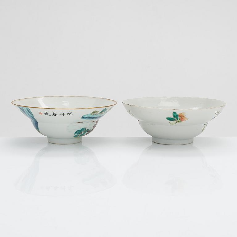 Two porcelain Qing dynasty bowls. China 20th century.