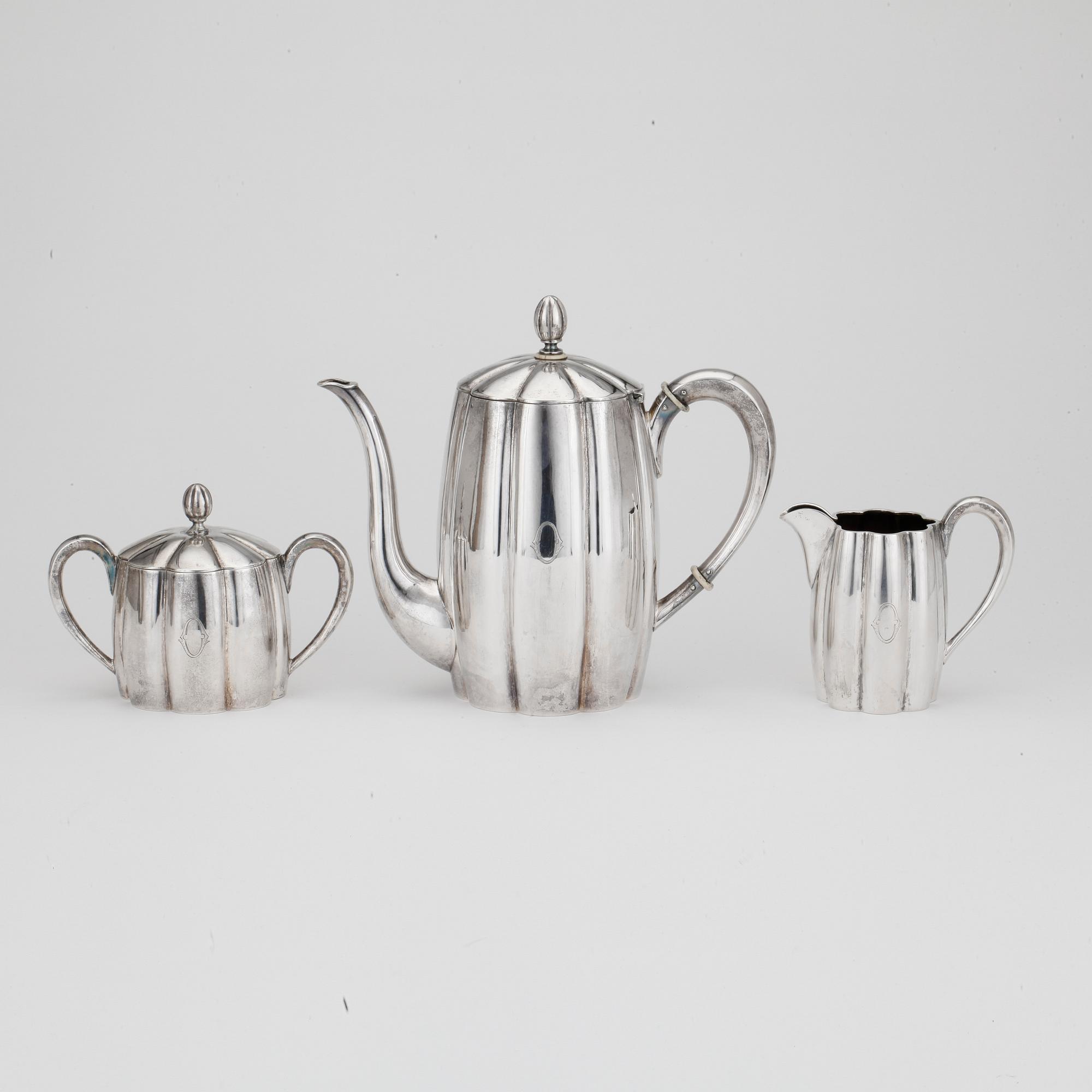 KAFFESERVIS, 3 delar, silver. 1933. Totalvikt ca974g.