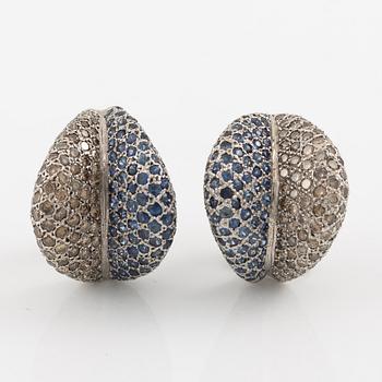 Earrings, a pair, 18K white gold with sapphires and diamonds.