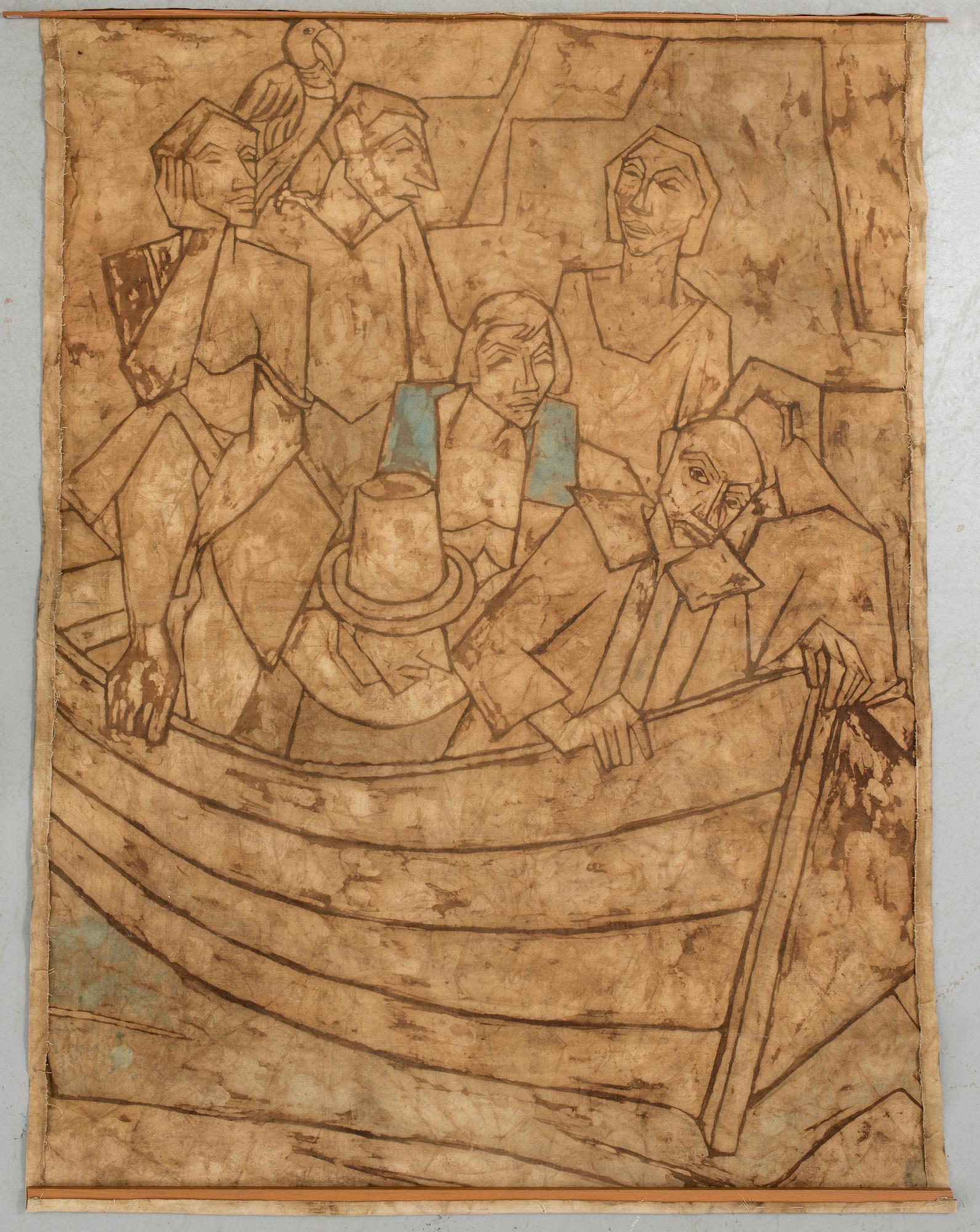 TEXTILMÅLNING, sign A Döry, sign.