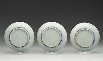 A set of seven blue and white kraak dishes, Ming dynasty, Wanli (1572-1620).