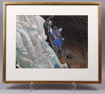 OSSIAN ELGSTRÖM, akvarell/gouache på tyg, sign o dat 1914.