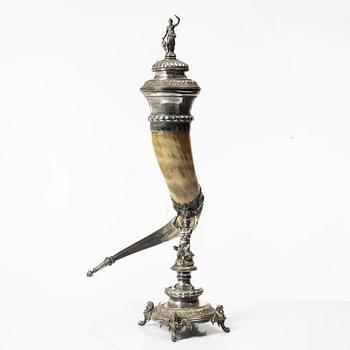 Drinking horn, silver plate, GAB, Stockholm early 20th century.
