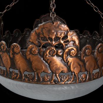 An Art nouveau copper ceiling lamp, early 20th century.