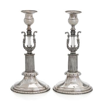 A pair of Empire silver candlesticks, maker's mark of Jacob Herman Lundström, Kuopio 1830.