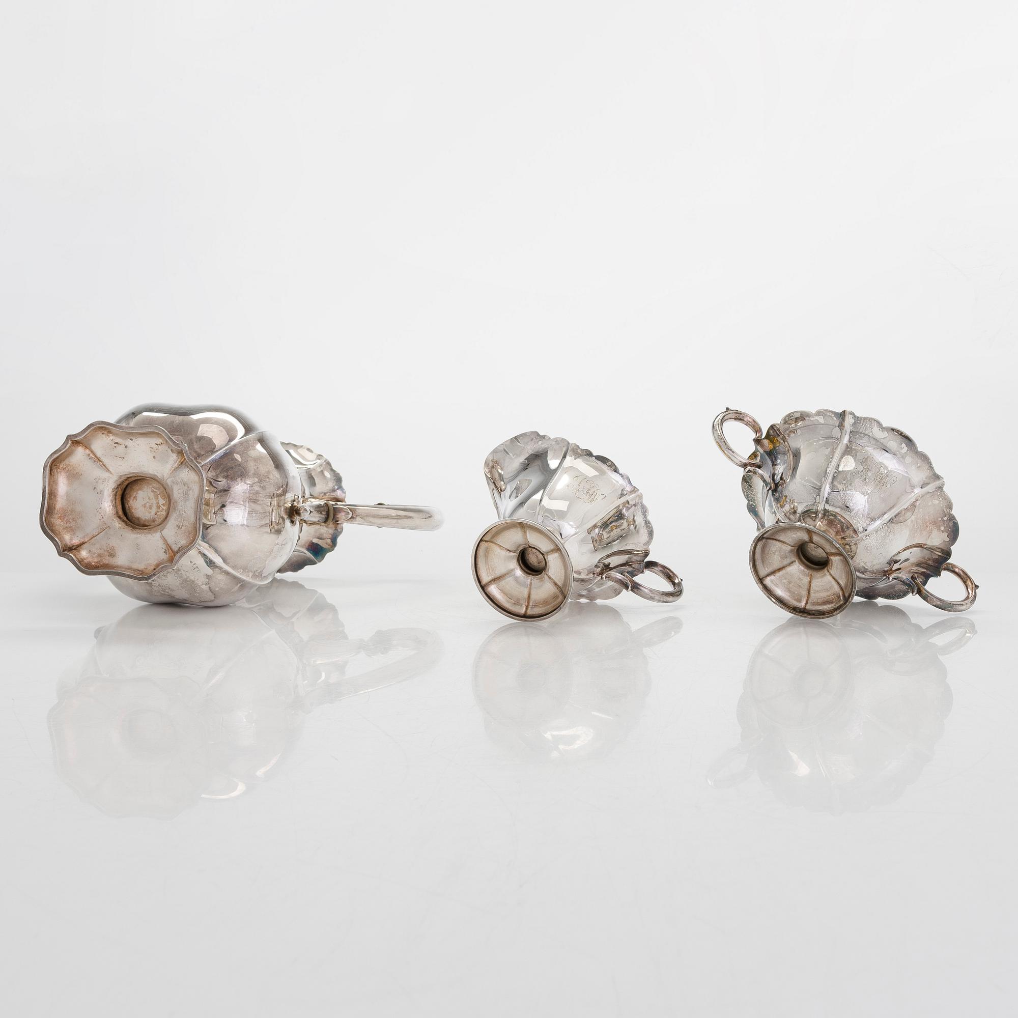 Kaffeservis, 3 delar, silver, Kultakeskus, Tavastehus 1938 och 1953.