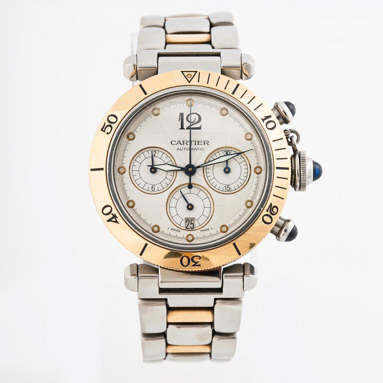 CARTIER, Pasha 38, armbandsur, kronograf, 38,5 mm.