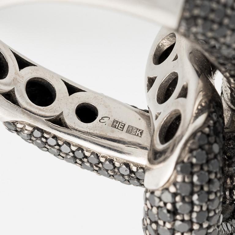 An Engelbert ring "The Legacy Knot" large, 18K white gold with black diamonds.