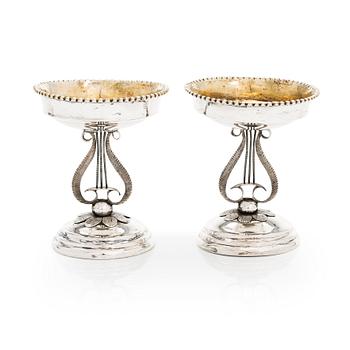 A pair of Empire style silver salt cellars, maker's mark of Anders Gustaf Grenman (1811-1843), Vasa Finland 1825.