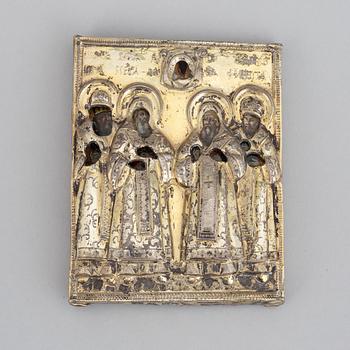 A russian icon, parcel gilt silver, Moscow 1792.