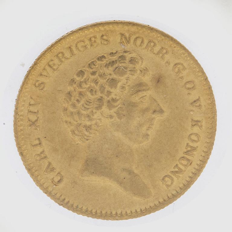 A gold 1 ducat coin Karl XIV Johan of Sweden, 1832.