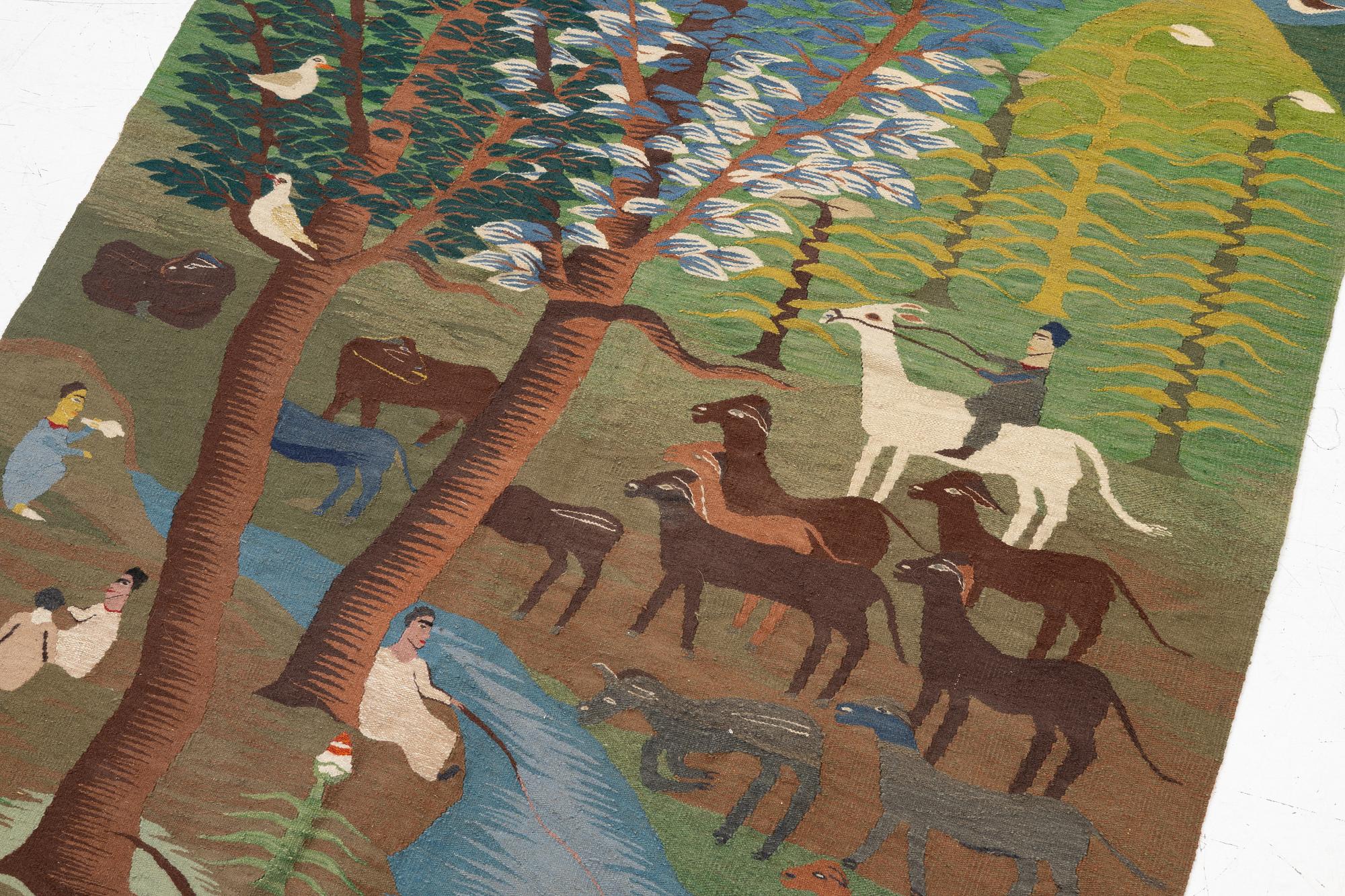 Ramses Wissa Wassef, textile, tapestry technique, Egypt, signed, c. 206 x 155 cm.
