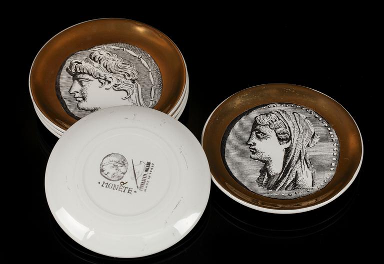 ASSIETTER, 5 st, porslin, Fornasetti, 1900-talets andra hälft.