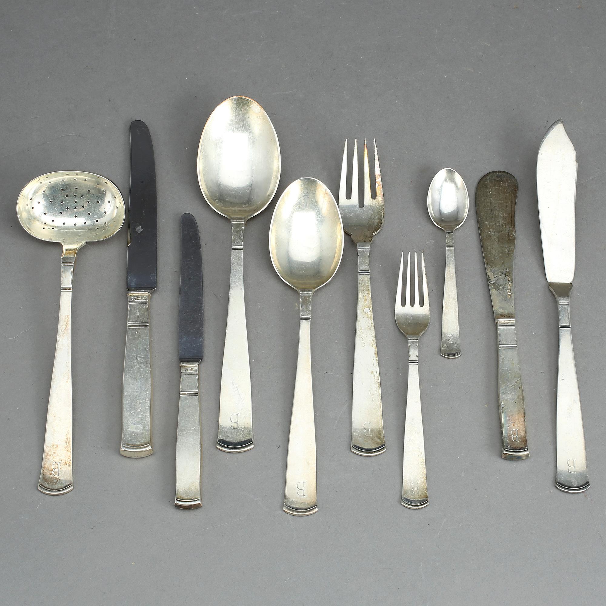 BESTICKSERVIS, 112 delar, silver, "Rosenholm", GAB, Stockholm. Tot vikt Ca 4387 gram.
